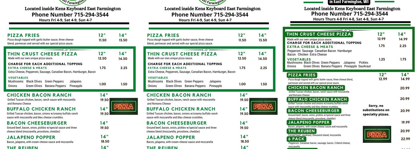 Hooligans Pizza Menu