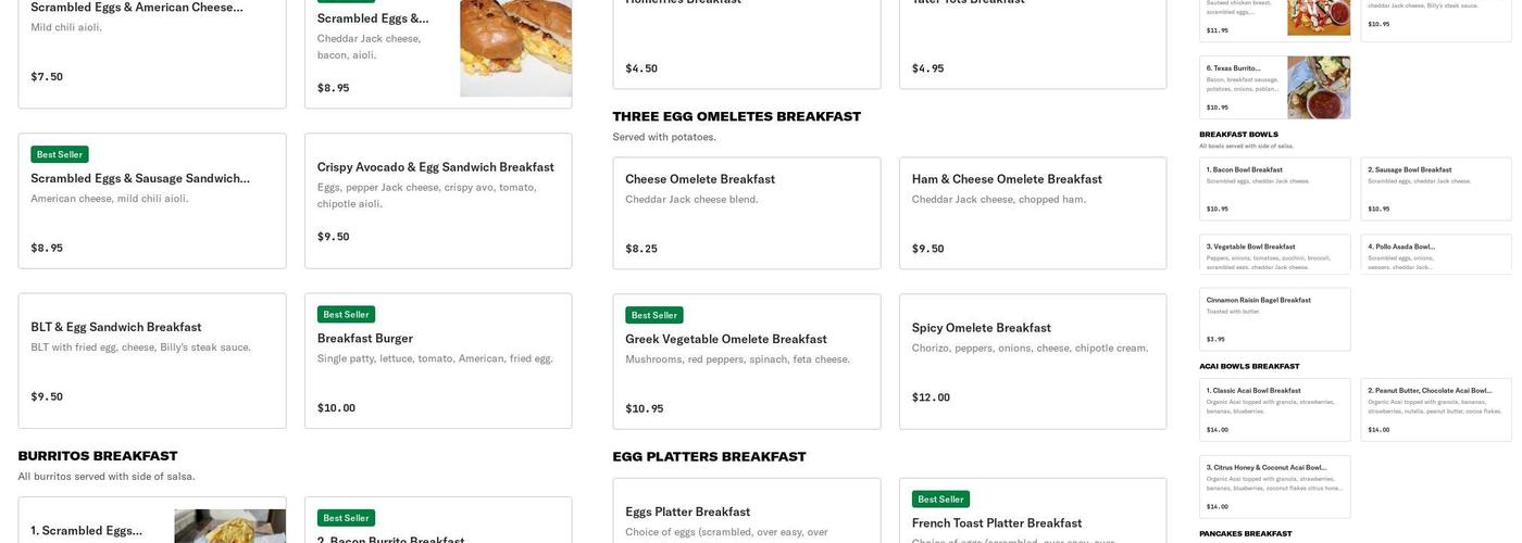 Billy's Deli Cafe Menu