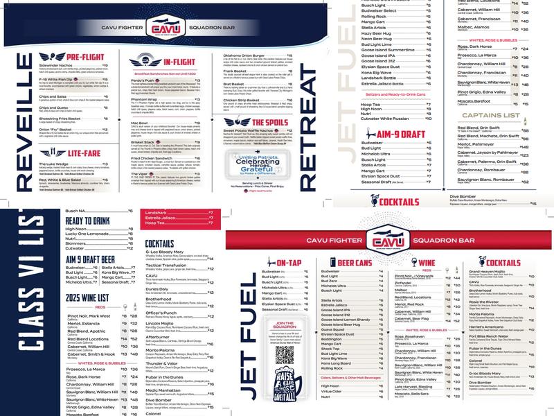 CAVU Squadron Bar & Events Menu