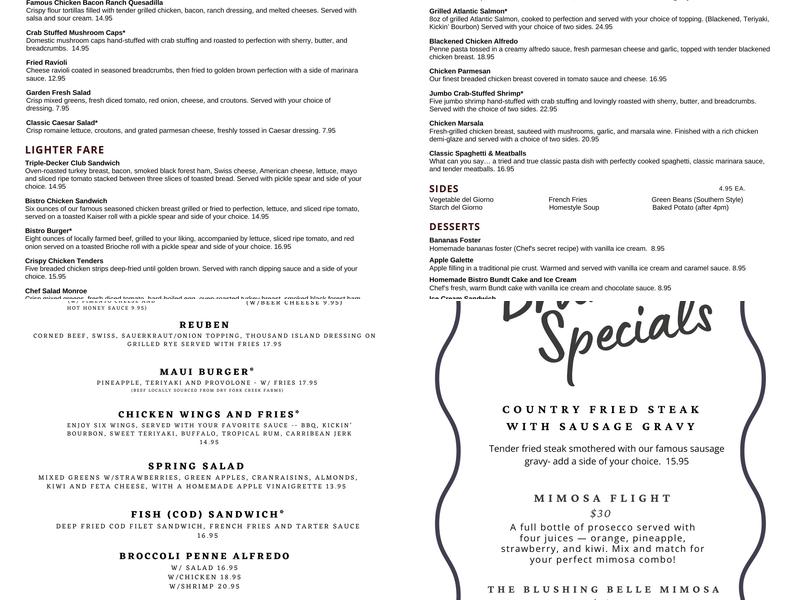 Main Street Bistro, Monroe NC Menu