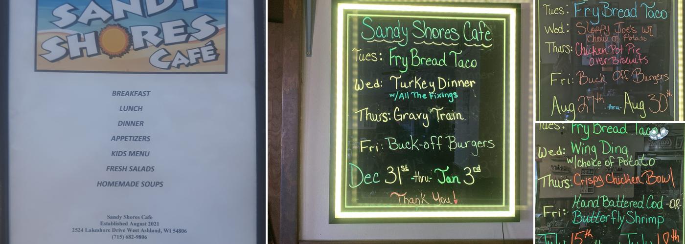 Sandy Shores Cafe Menu