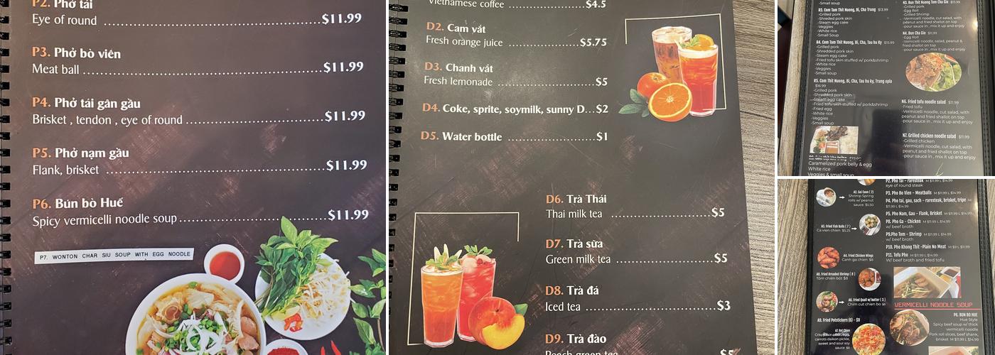 Pho Thanh Menu