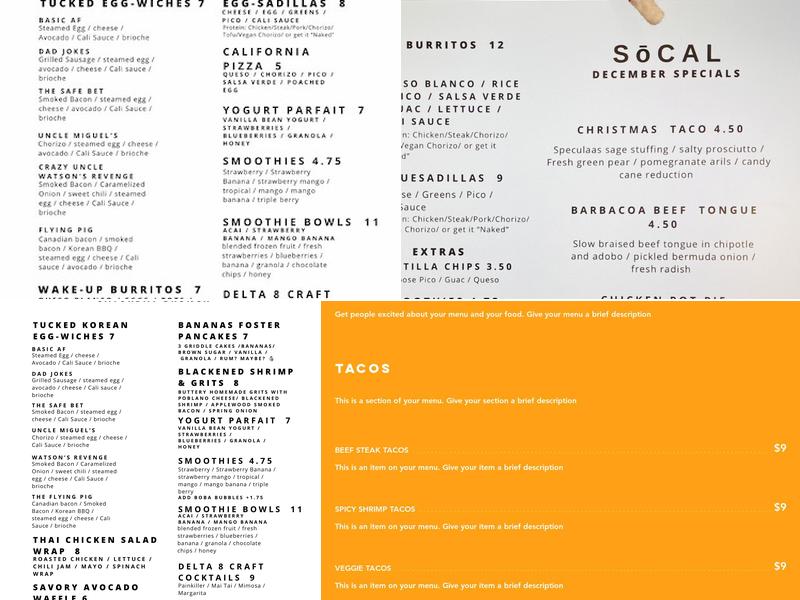 SōCal Fusion Grill Menu