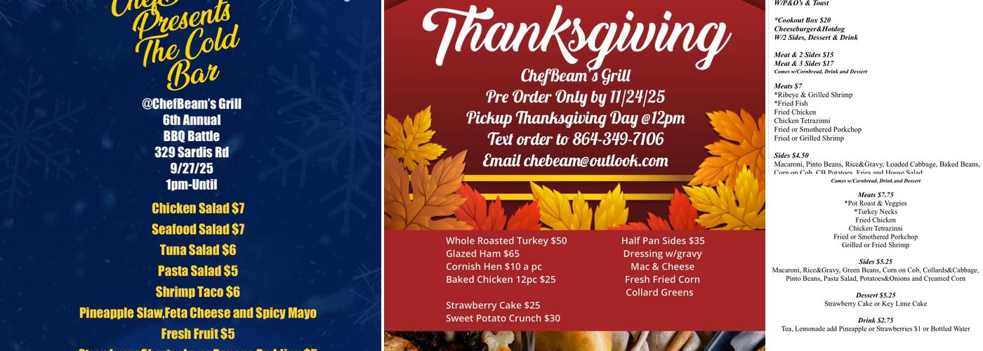 Chef Beam's Grill Menu