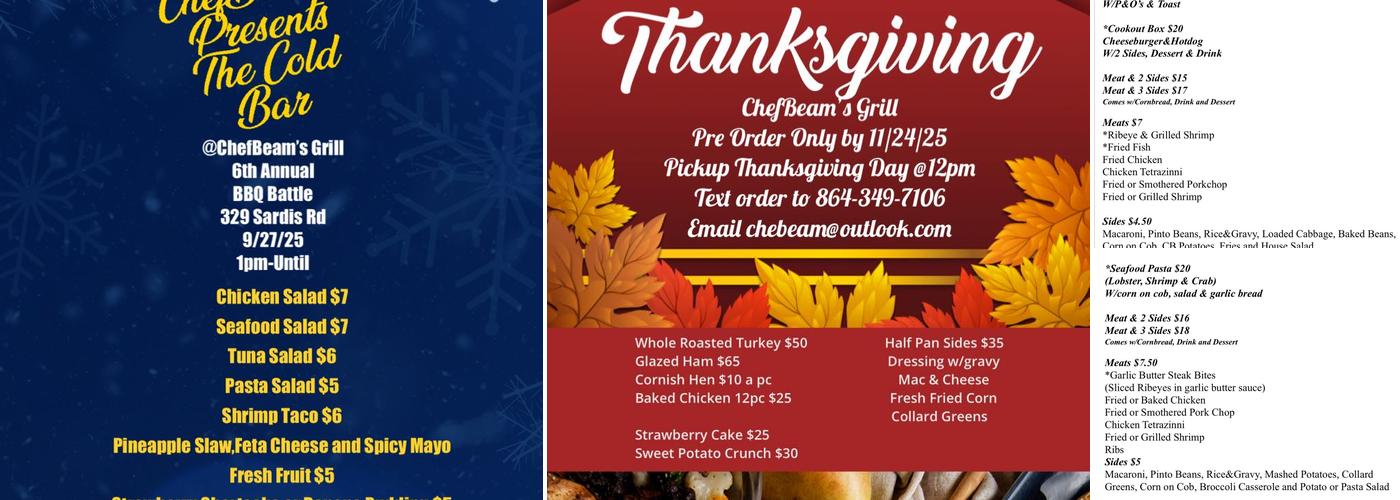 Chef Beam's Grill Menu