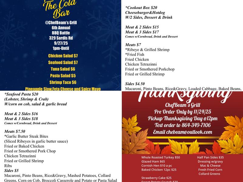 Chef Beam's Grill Menu