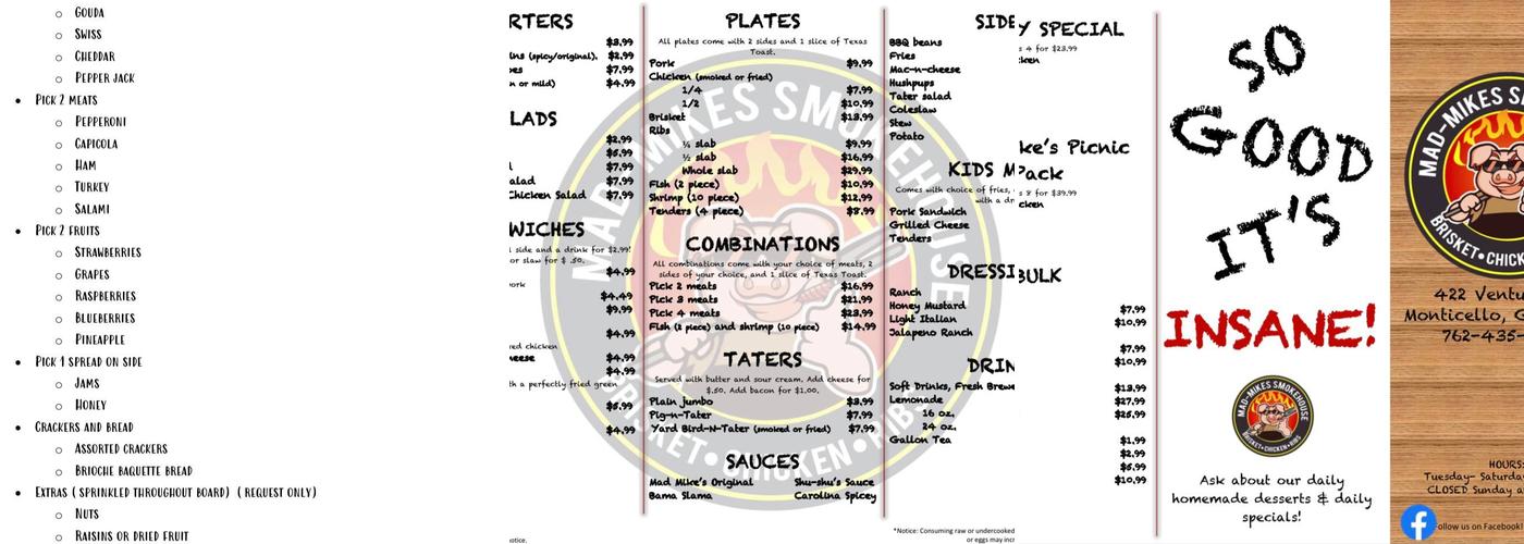 Mad Mike's Bar B Que Menu