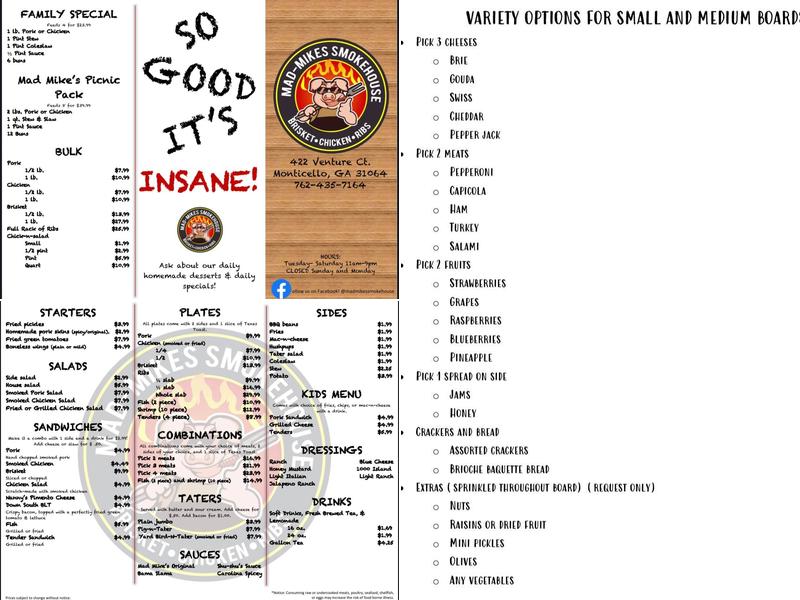 Mad Mike's Bar B Que Menu