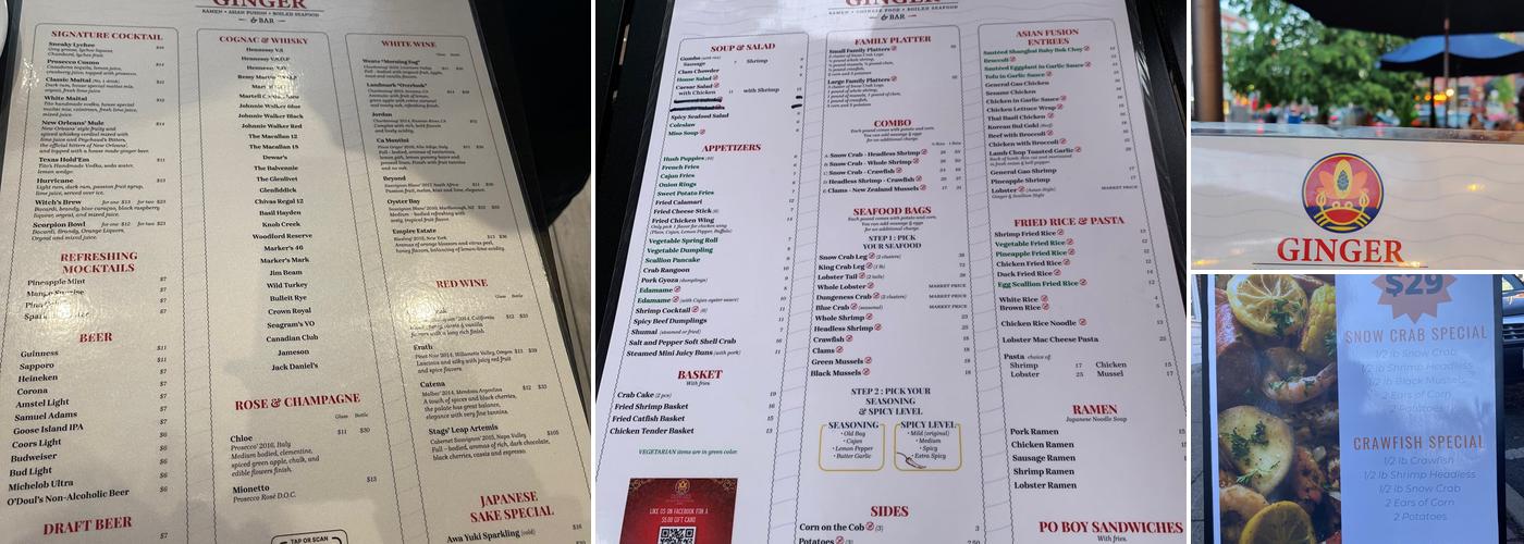 Ginger Cajun Menu
