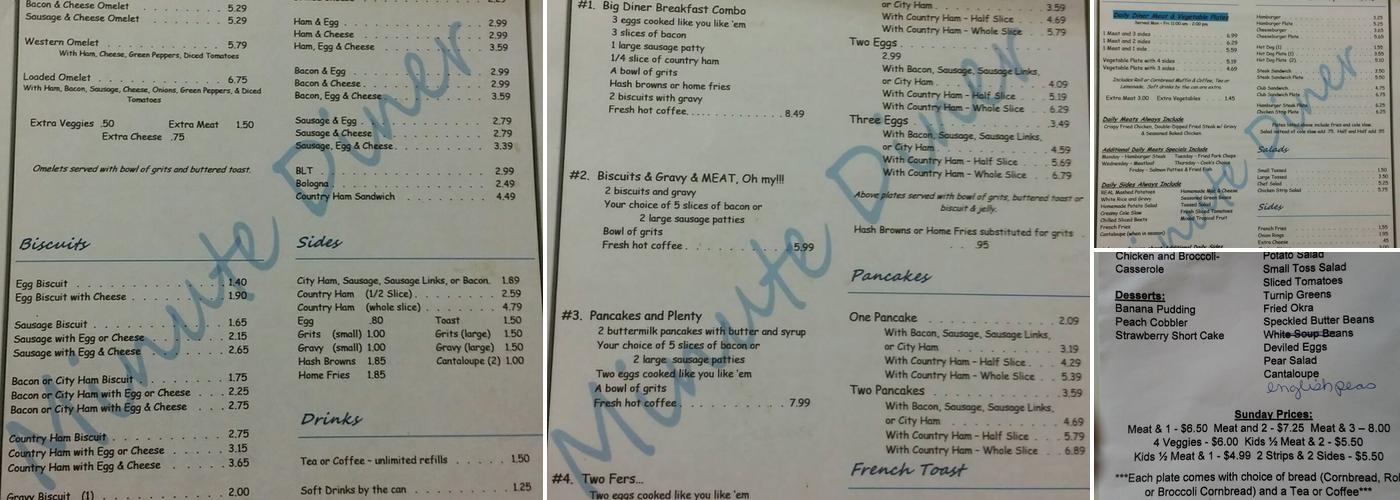 Minute Diner Menu