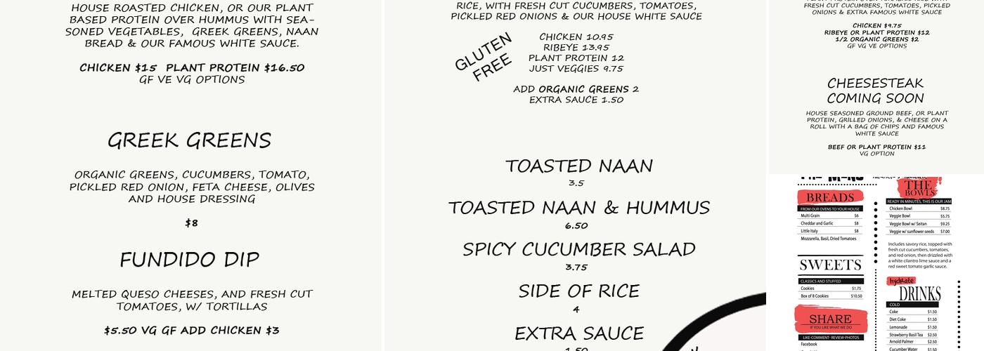 The Eatery at Up North Fields Menu