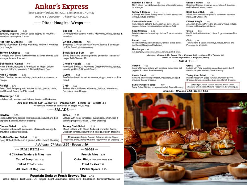 Ankar's Express Menu
