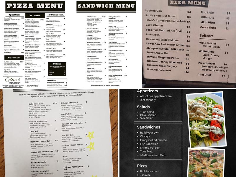 Olive's Pizza and Sandwiches Menu