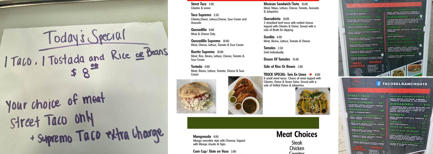 Tacos el rancho Menu