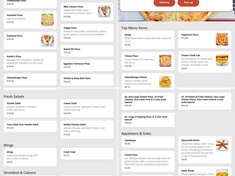 DANIEL PIZZA Menu