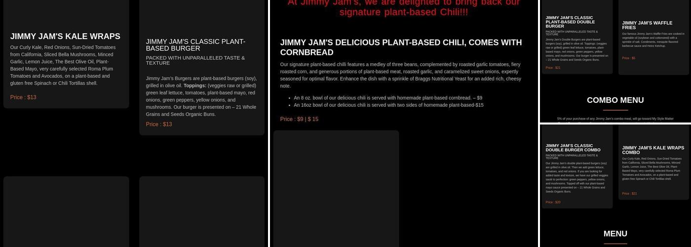 Jimmy Jam's Kale Wraps & Burgers Menu