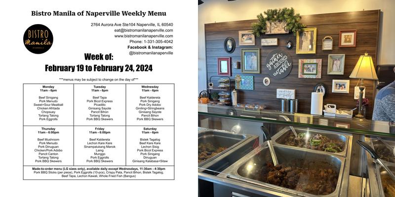 Bistro Manila of Naperville Menu