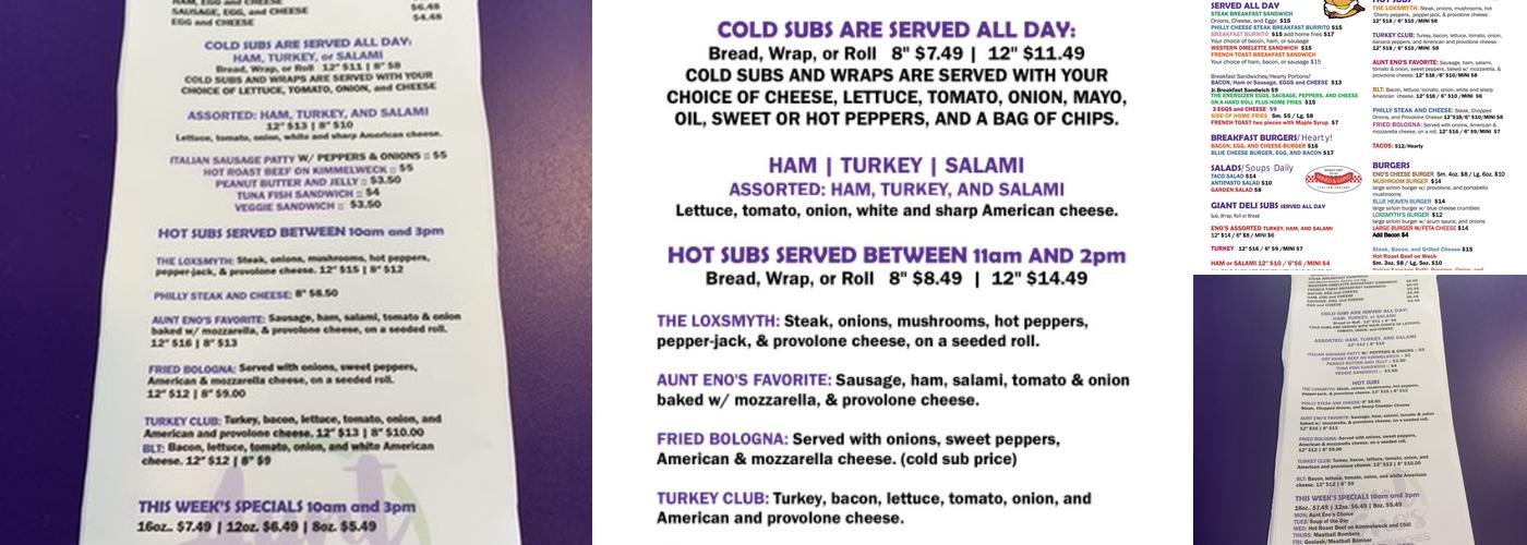 Aunt Eno’s Sandwiches Menu