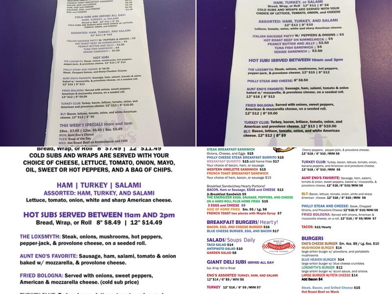 Aunt Eno’s Sandwiches Menu