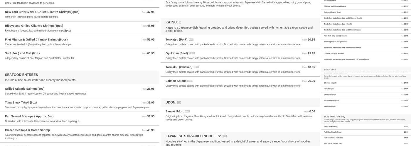 ZAAB Corner Bistro Menu