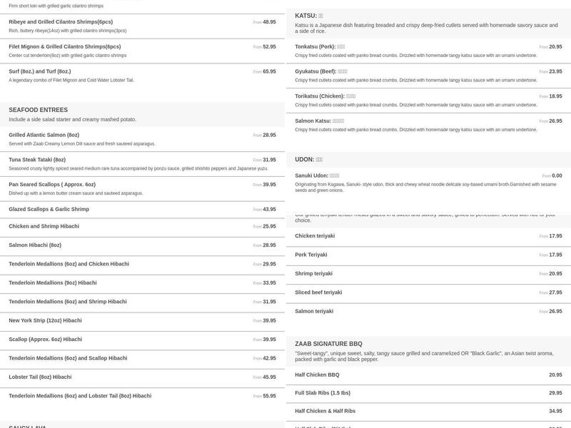 ZAAB Corner Bistro Menu