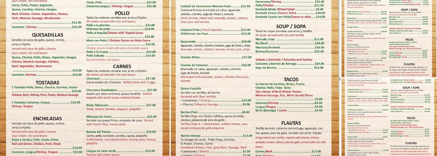 Guadalajara Menu