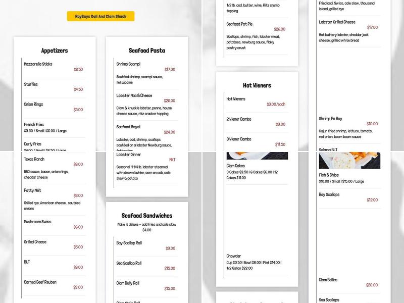Roy Boy’s Clam Shack Menu