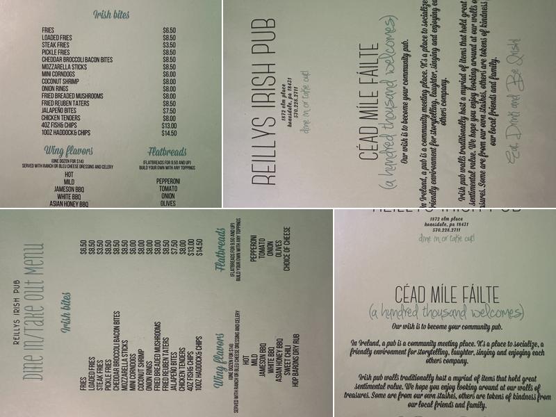 Reilly’s Irish Pub Menu