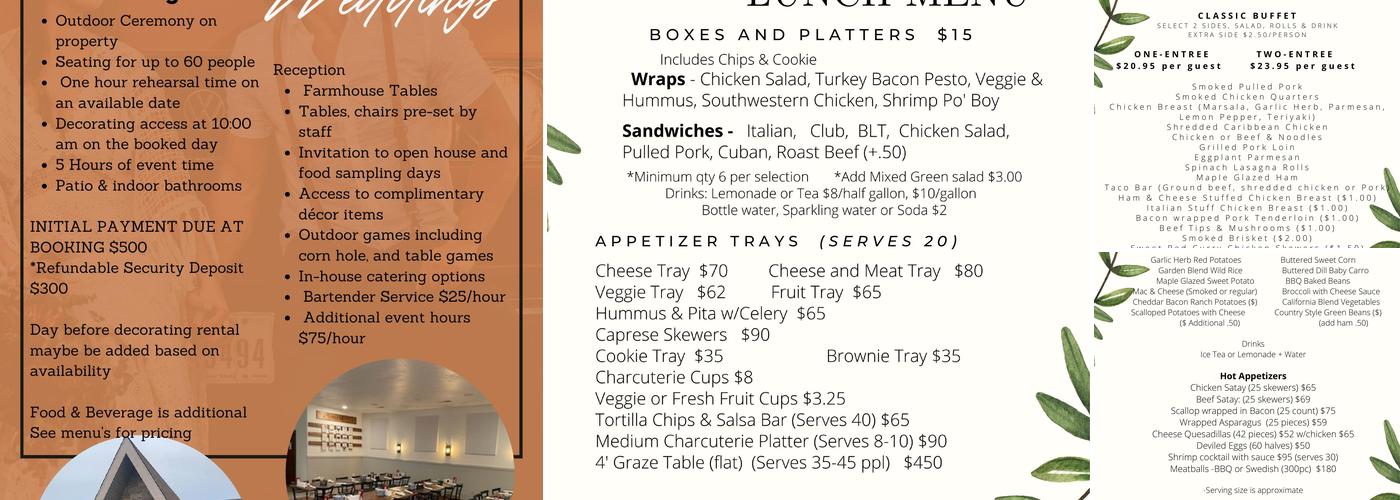 Farmhouse Event Space & Catering Menu