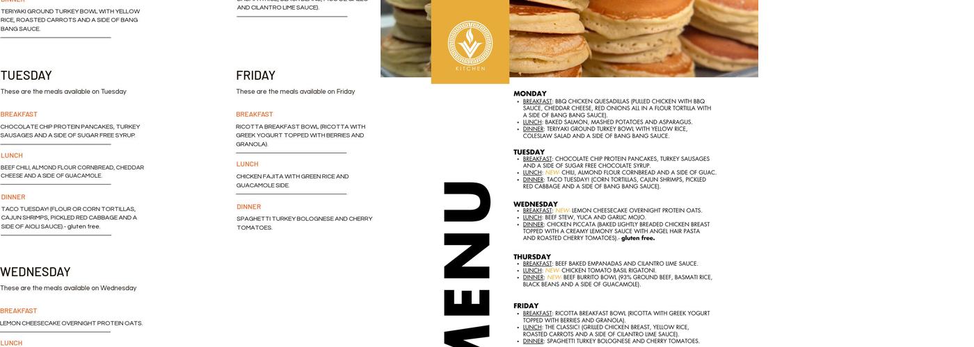Vesta's Kitchen Menu