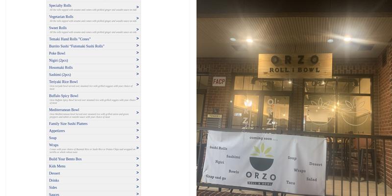 Orzo Roll N Bowl Menu