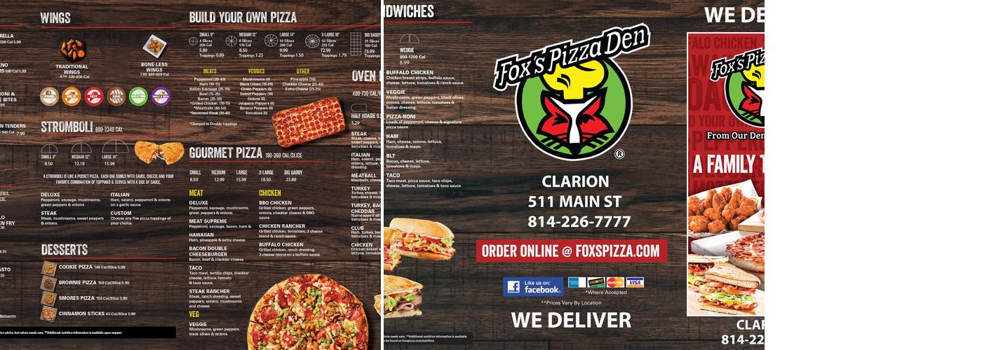 Fox's Pizza Den Menu
