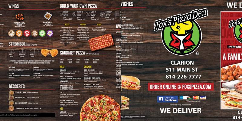 Fox's Pizza Den Menu