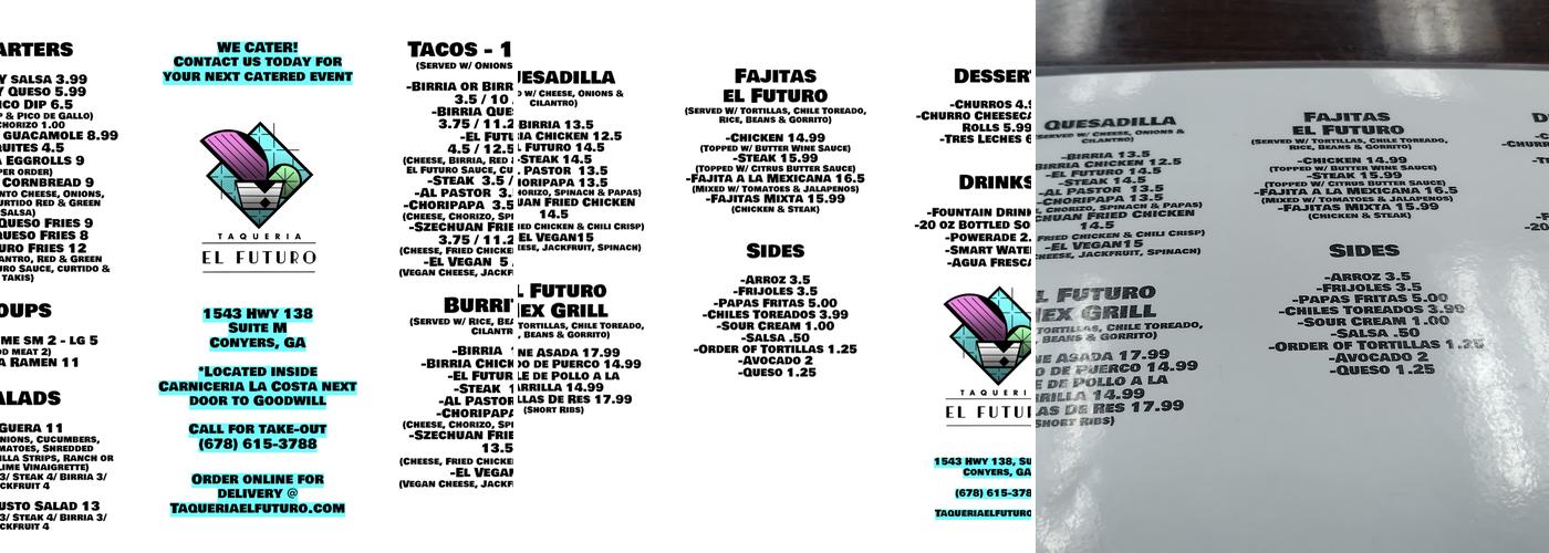 Taqueria El Futuro Menu
