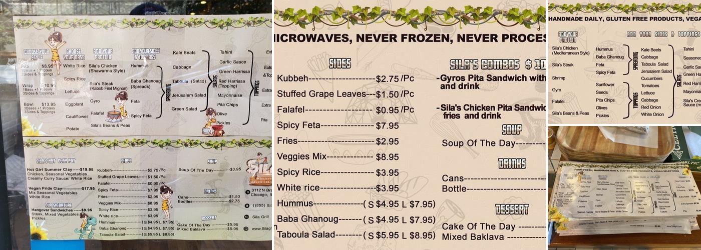 Sila's mediterranean Restaurant Menu