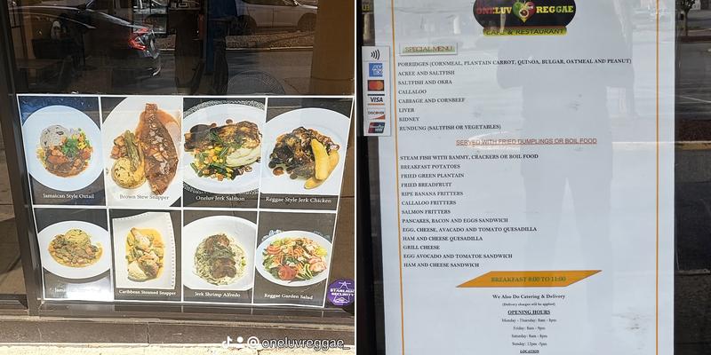 Oneluv Reggae Cafe Menu