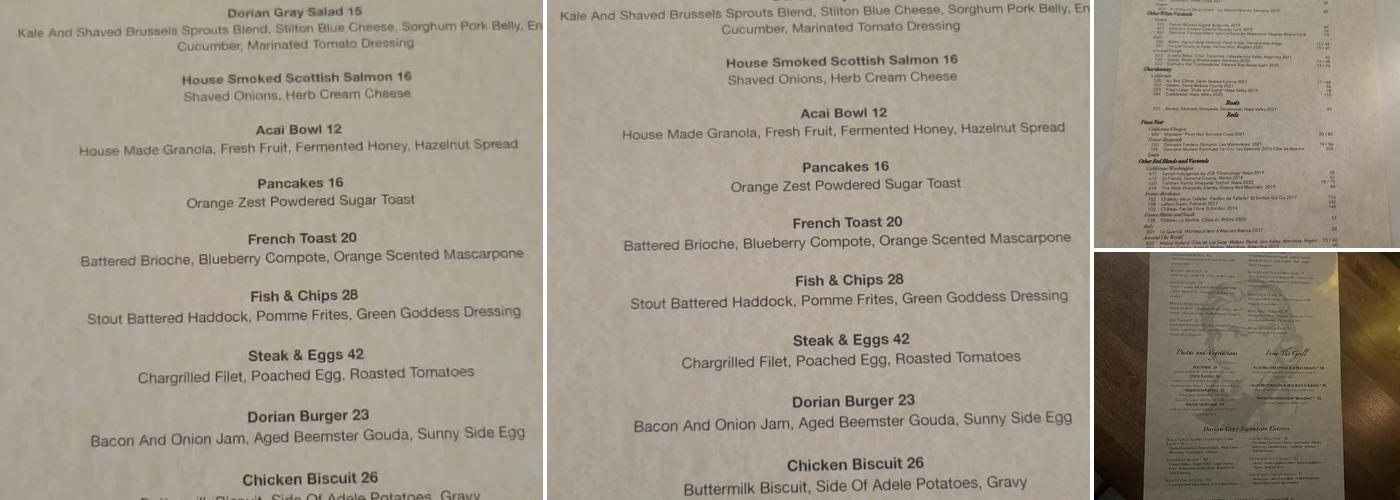 Dorian Gray Menu