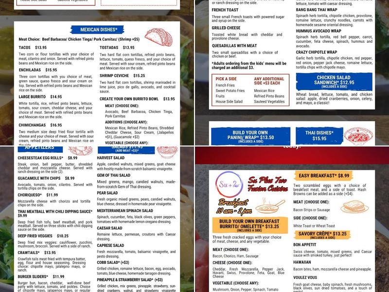 Su Plus Two Fusion Cuisine Menu