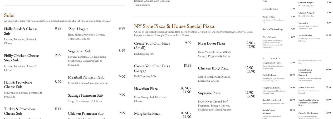 Pi's Cucina Pizza and Italian Restaurant Menu
