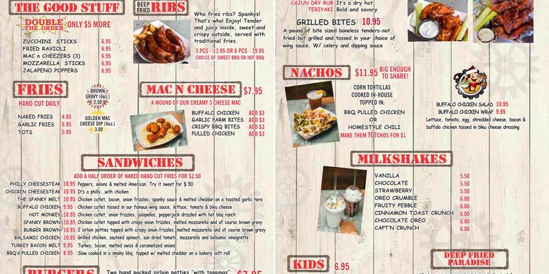 Spanky's Food Factory Menu