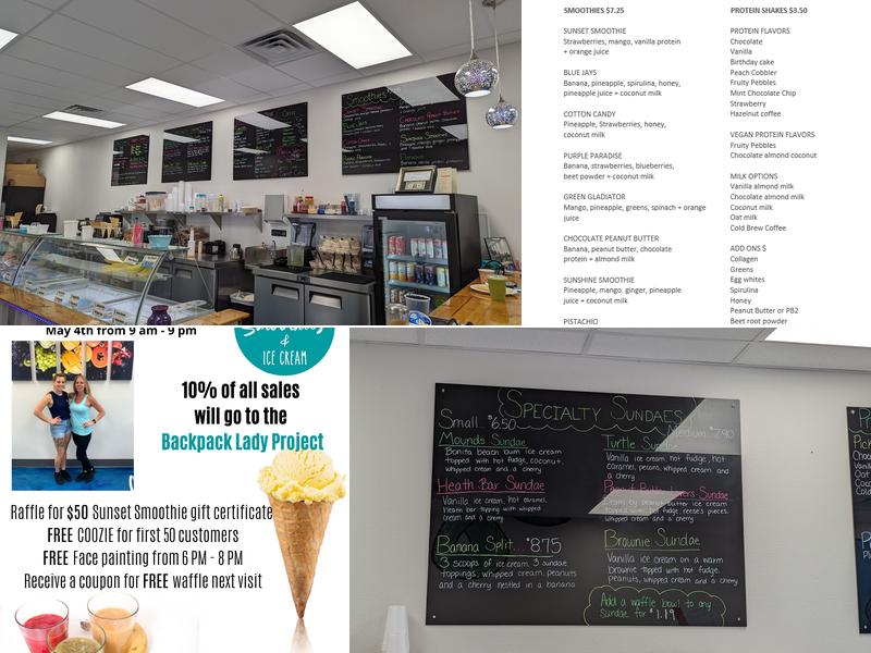 Sunset Smoothies and Ice Cream Menu