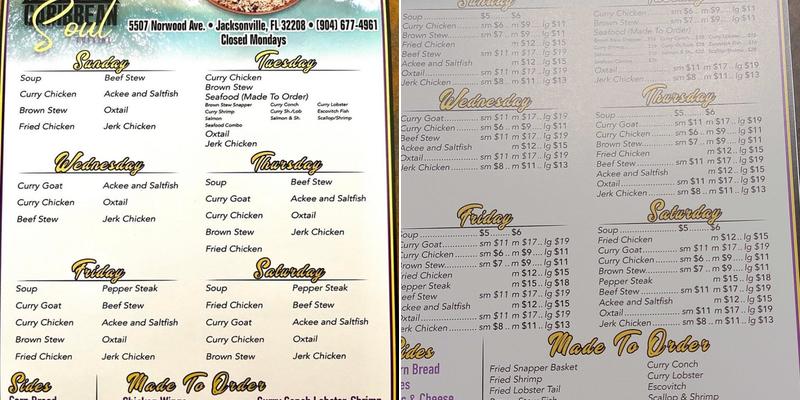 Caribbean soul and cuisine Menu