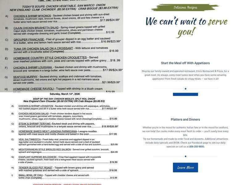 Eric's Restaurant Menu