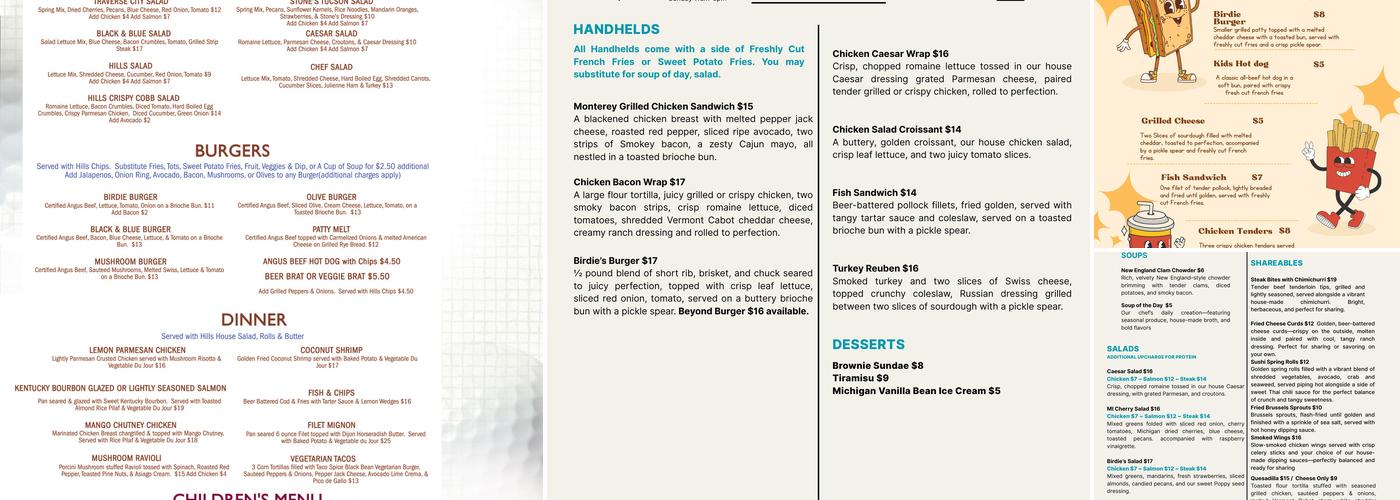 Birdies on the Hill Menu