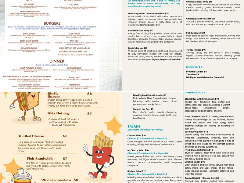 Birdies on the Hill Menu