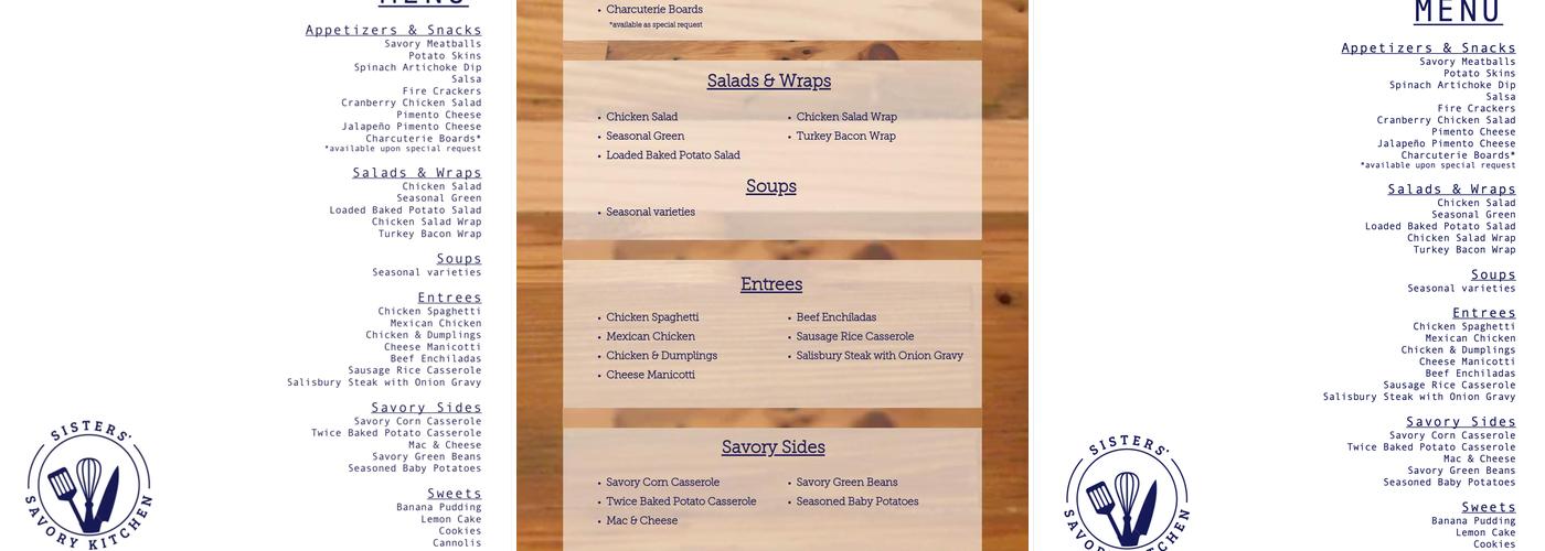 Sisters' Savory Kitchen Menu