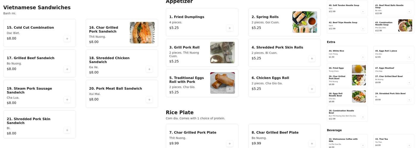 Pho Le Vietnamese Cuisine Menu