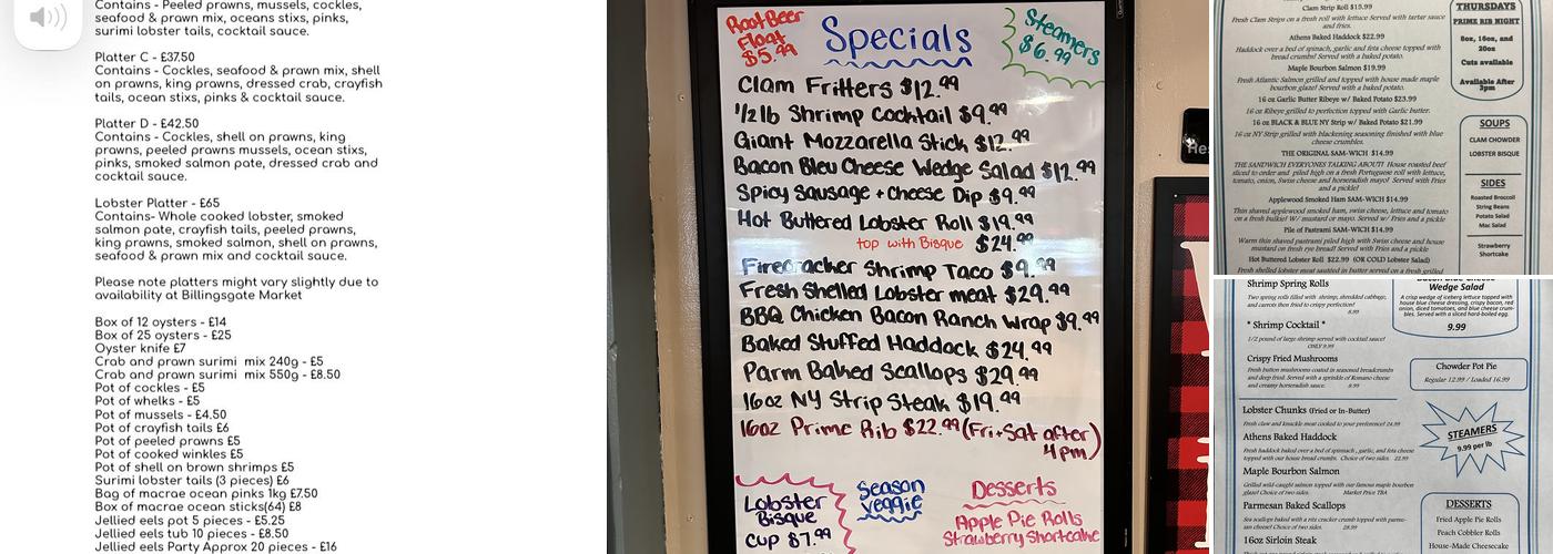 MB's Taste of the Sea Menu