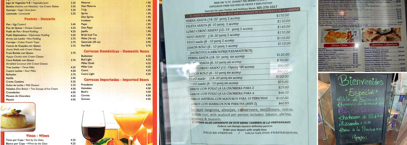 Rinconcito Latin Cafe Restaurant and Cafeteria Menu