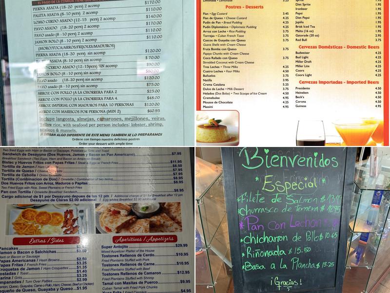 Rinconcito Latin Cafe Restaurant and Cafeteria Menu
